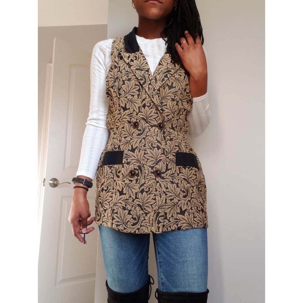 SOLD ::VINTAGE:: Black/Gold Embroidered Vest